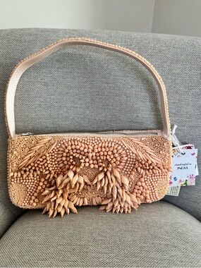 Made in India Peach Beaded Shoulder Bag